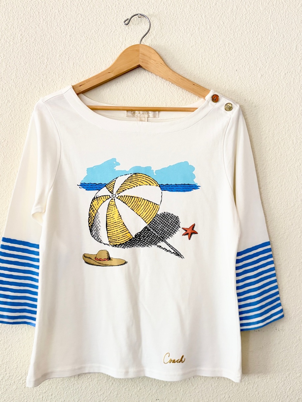 NWT Coach 1941 x Pierre Le-Tan Nautical Beach Umbrella Top White Size L